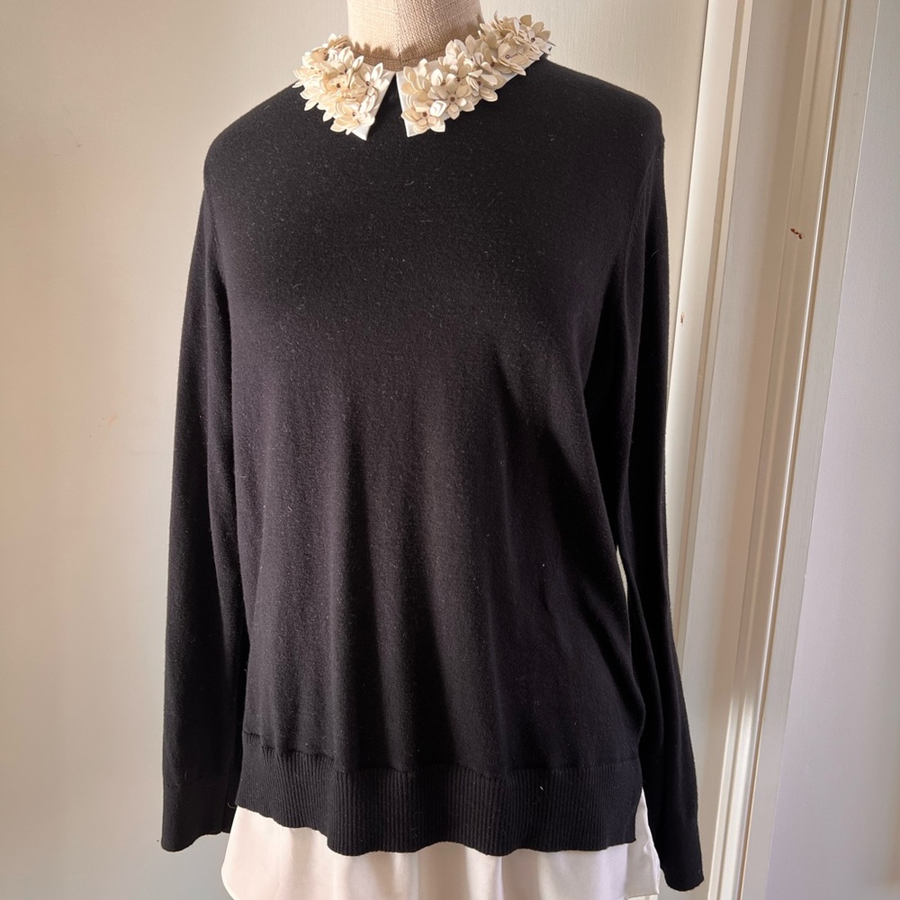 Ted BakerBlack Sweater with Cream Floral Collar
